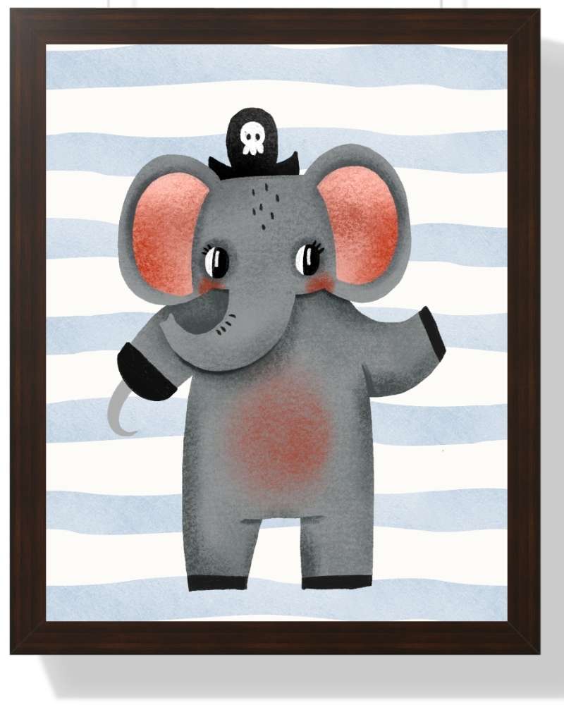Playful Elephant Framed Print - Multi-Color Wall Art for Kids' Rooms Semi Glossy Brown