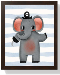 Playful Elephant Framed Print - Multi-Color Wall Art for Kids' Rooms Semi Glossy Brown