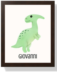 Personalized Dinosaur Framed Print - Cute Design for Kids' Rooms Semi Glossy Brown