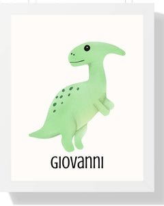 Personalized Dinosaur Framed Print - Cute Design for Kids' Rooms Semi Glossy White