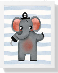 Playful Elephant Framed Print - Multi-Color Wall Art for Kids' Rooms Semi Glossy White