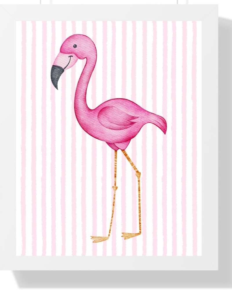Flamingo Framed Print – Tropical Home Decor Semi Glossy White