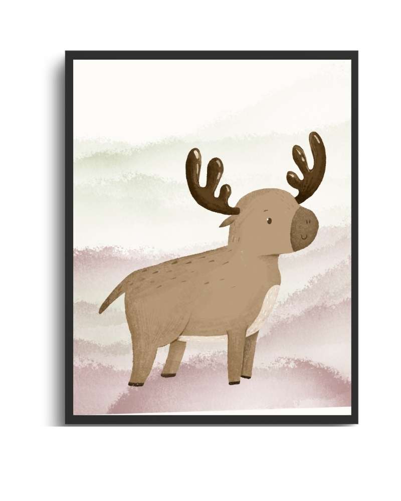Reindeer Framed Print - Multi-Color Art for Kids' Rooms Semi Glossy Black