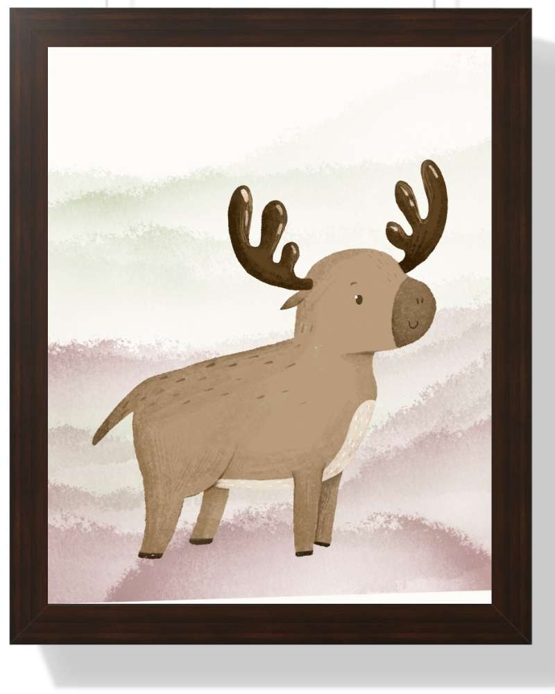 Reindeer Framed Print - Multi-Color Art for Kids' Rooms Semi Glossy Brown