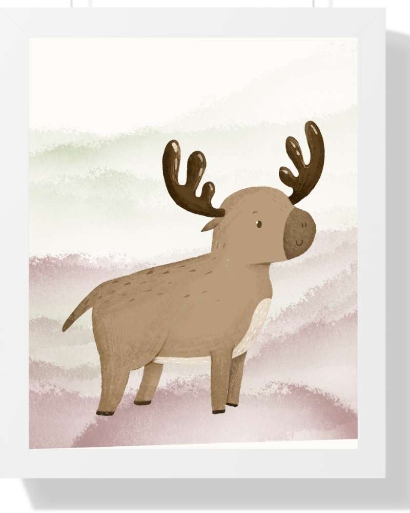 Reindeer Framed Print - Multi-Color Art for Kids' Rooms Semi Glossy White