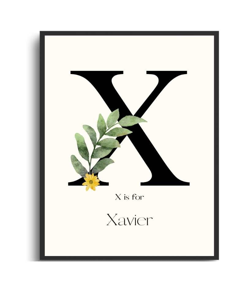 Personalized Name Framed Poster – Custom Flower Design, Nursery & Kids’ Room Wall Art - X Semi Glossy Black