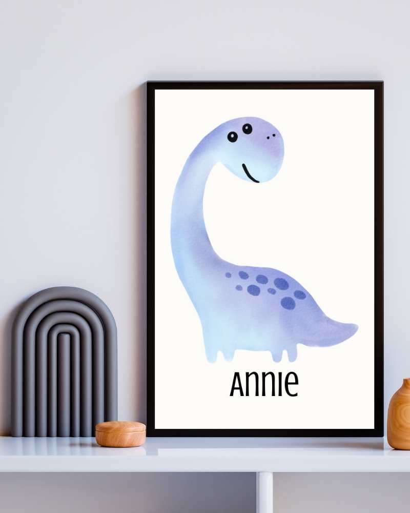 Personalized Dinosaur Framed Print for Kids' Rooms - Cute Multi-Color Art