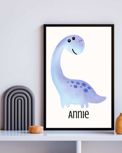 Personalized Dinosaur Framed Print for Kids' Rooms - Cute Multi-Color Art