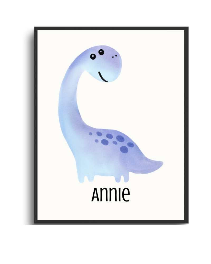 Personalized Dinosaur Framed Print for Kids' Rooms - Cute Multi-Color Art Semi Glossy Black
