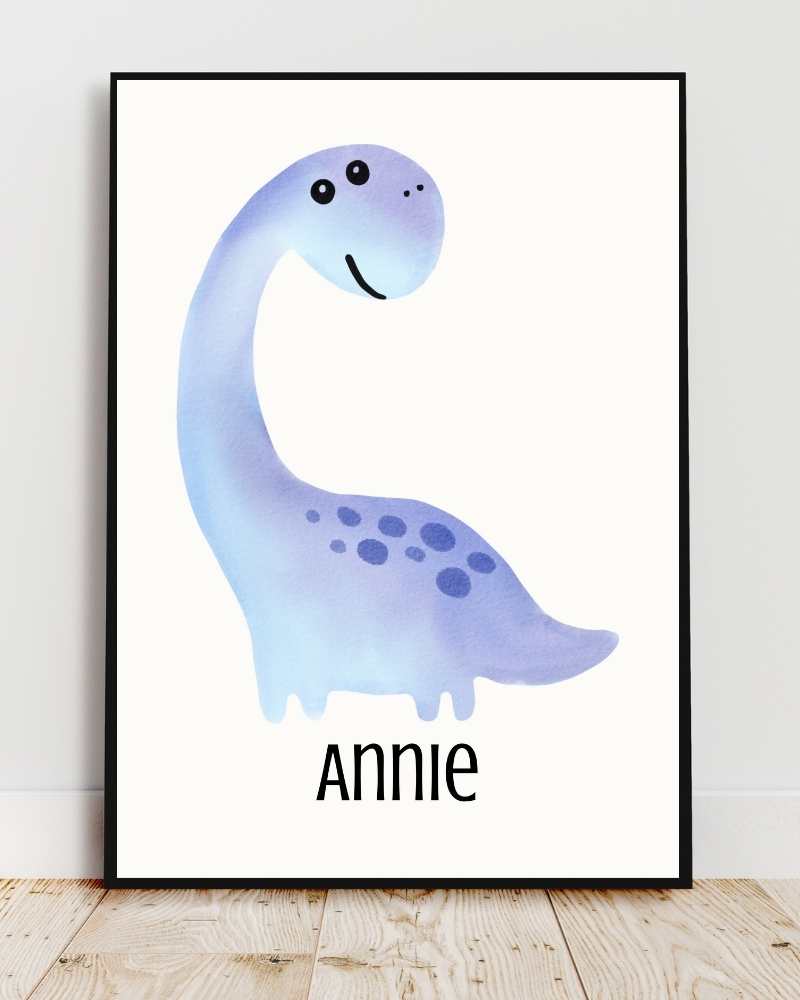 Personalized Dinosaur Framed Print for Kids' Rooms - Cute Multi-Color Art