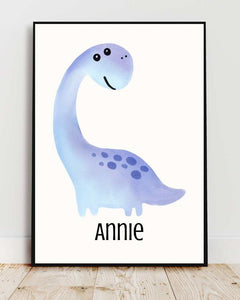 Personalized Dinosaur Framed Print for Kids' Rooms - Cute Multi-Color Art
