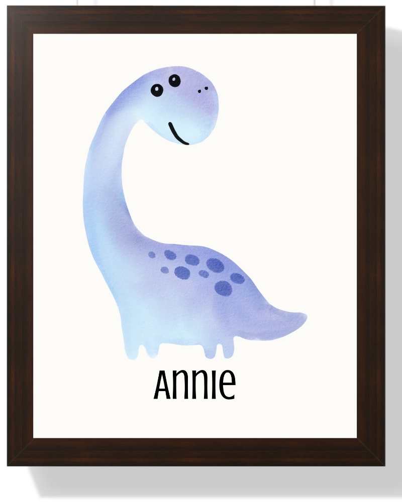 Personalized Dinosaur Framed Print for Kids' Rooms - Cute Multi-Color Art Semi Glossy Brown