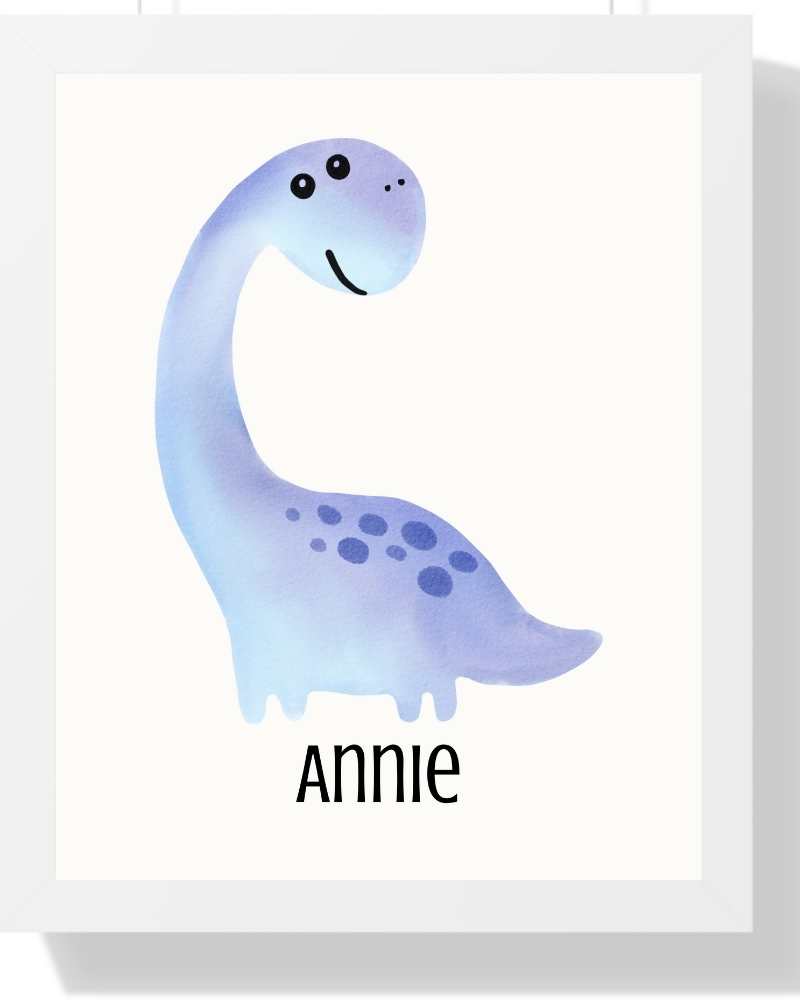 Personalized Dinosaur Framed Print for Kids' Rooms - Cute Multi-Color Art Semi Glossy White