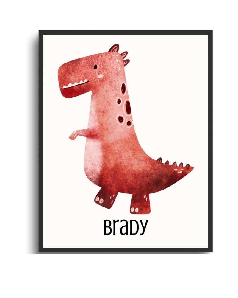 Personalized Dinosaur Framed Print - Colorful Kids Room Decor Semi Glossy Black