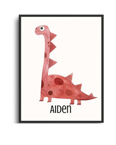 Personalized Dinosaur Framed Print - Colorful Kids Wall Art for nurseries and Playrooms Semi Glossy Black