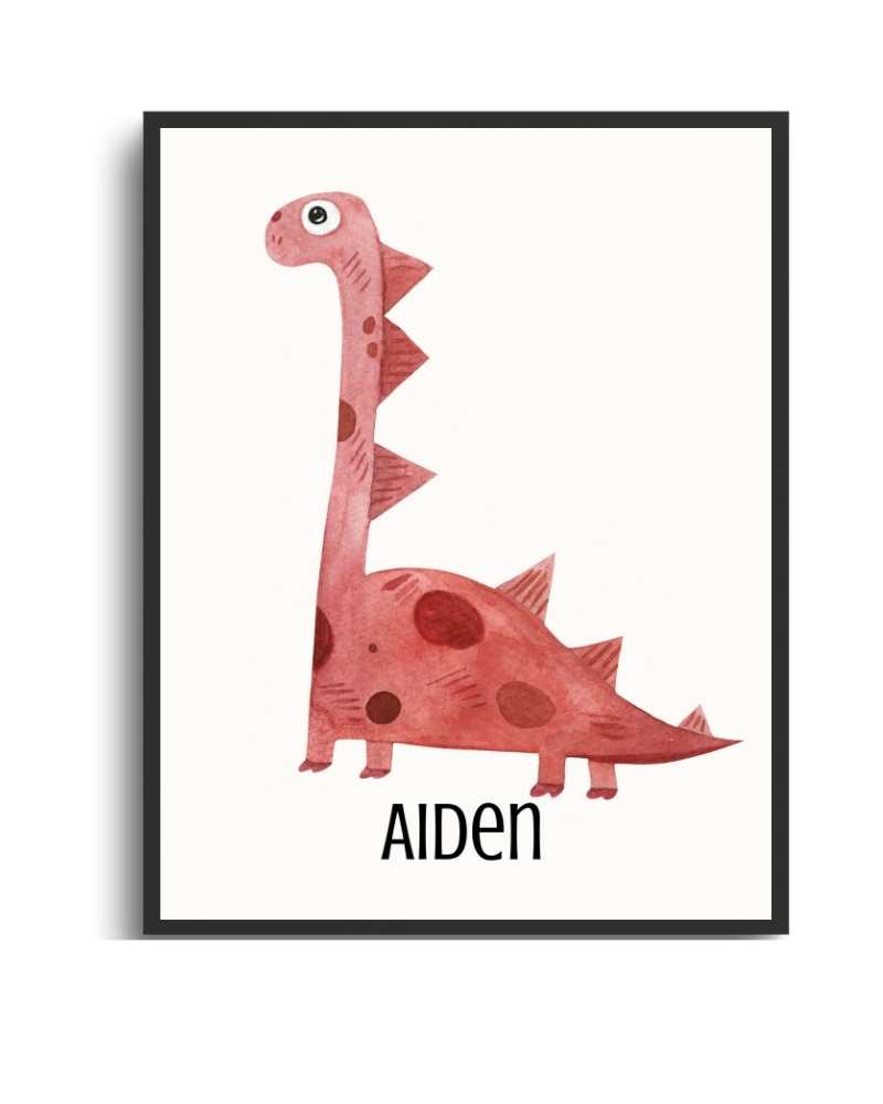Personalized Dinosaur Framed Print - Colorful Kids Wall Art for nurseries and Playrooms Semi Glossy Black
