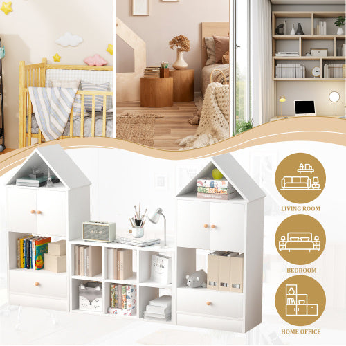 Versatile Children's Bookshelf with House-Shaped Design – Multi-Functional Storage Organizer for Books and Toys, Adjustable Placement, Durable MDF Construction, Easy Assembly, Safe for Kids
