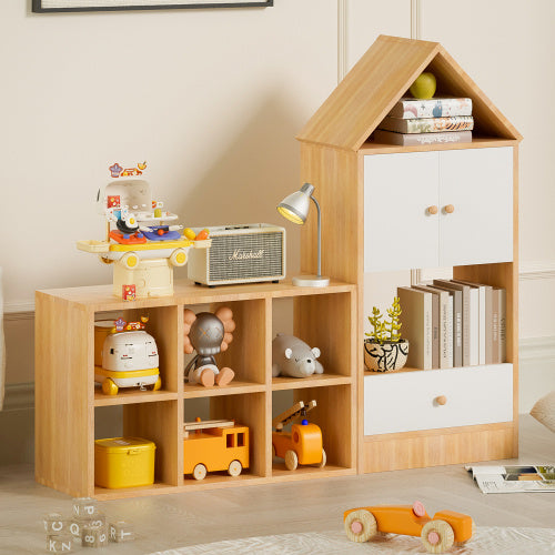 Versatile Children's Bookshelf with House-Shaped Design – Multi-Functional Storage Organizer for Books and Toys – Adjustable Placement, Durable MDF Construction