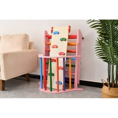 Foldable Pink Montessori Pikler Triangle Set – Indoor Wooden Climbing Toys for Toddlers