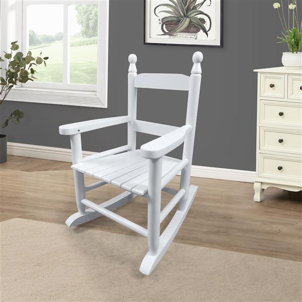 Children's White Wooden Rocking Chair – Solid Poplar Wood, Indoor/Outdoor Use