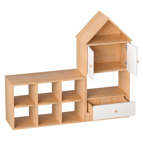 Versatile Children's Bookshelf with House-Shaped Design – Multi-Functional Storage Organizer for Books and Toys – Adjustable Placement, Durable MDF Construction