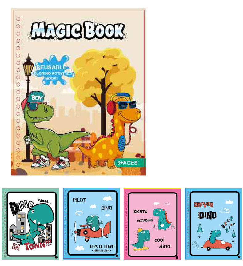 Children's Magic Water Painting Book – Reusable Coloring Activity for Kids Dinosaurs playing