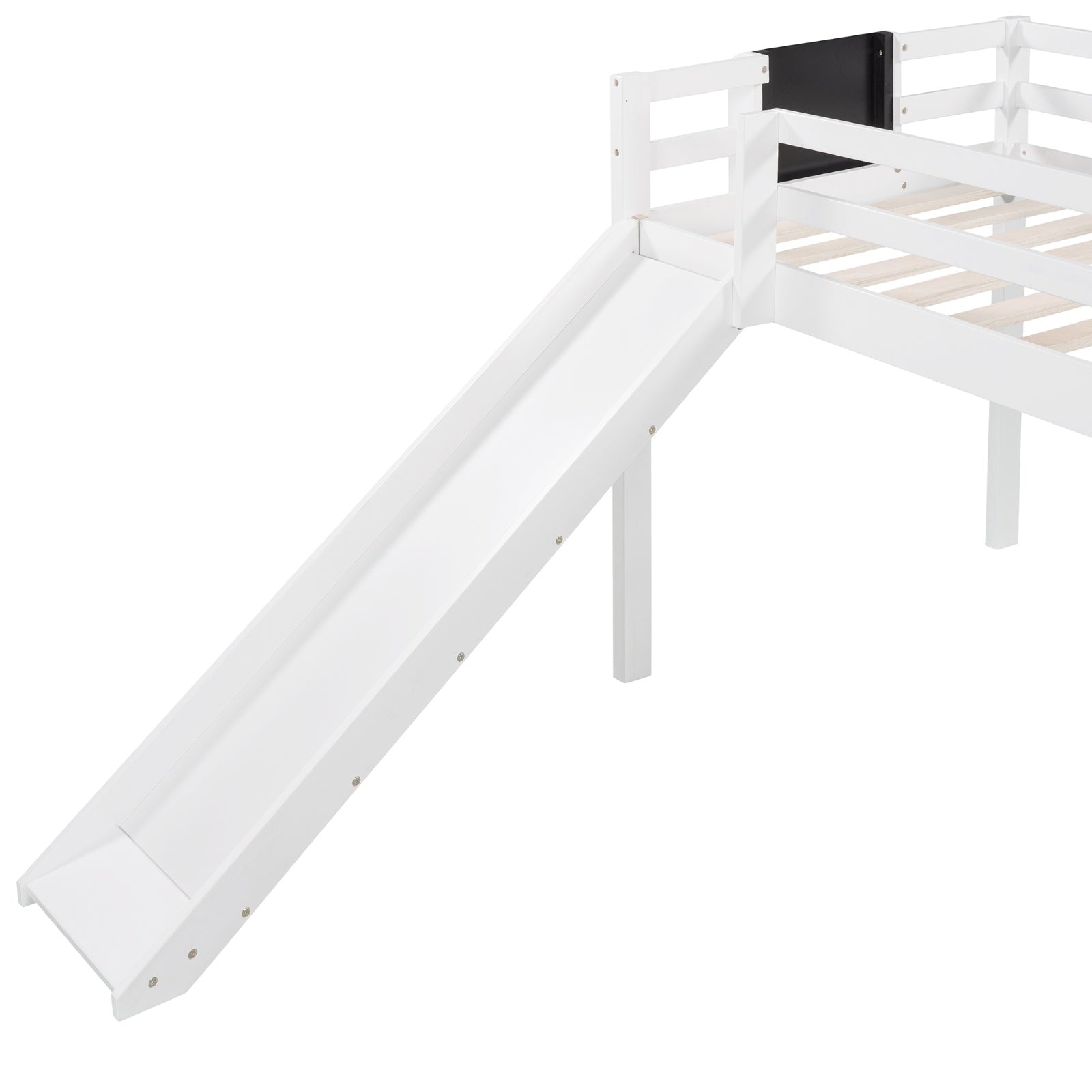 Twin Size Loft Bed with Slide, Staircase & Chalkboard – White Solid Wood Kids Bed