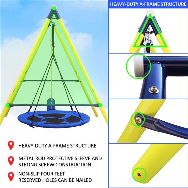 Heavy-Duty 2-Seat Swing Set with Saucer Swing – 440lb Capacity A-Frame Outdoor Playset for Kids