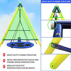 Heavy-Duty 2-Seat Swing Set with Saucer Swing – 440lb Capacity A-Frame Outdoor Playset for Kids