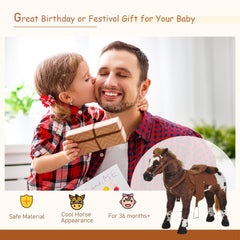 Sound-Making Ride-On Horse for Toddlers 3–5 – Plush Toy with Neighing & Galloping Sounds, Padded Seat, Brown