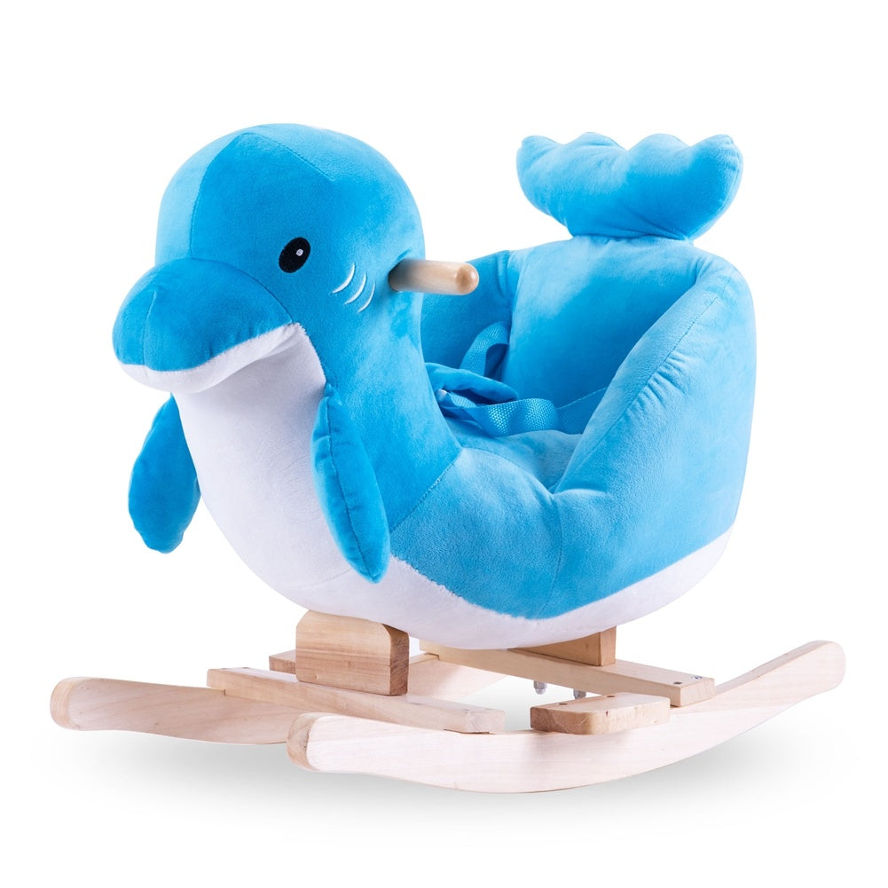 Blue Duck Plush Rocking Horse – Soft Ride-On Toy for Kids with Sturdy Wooden Rocker as pictured