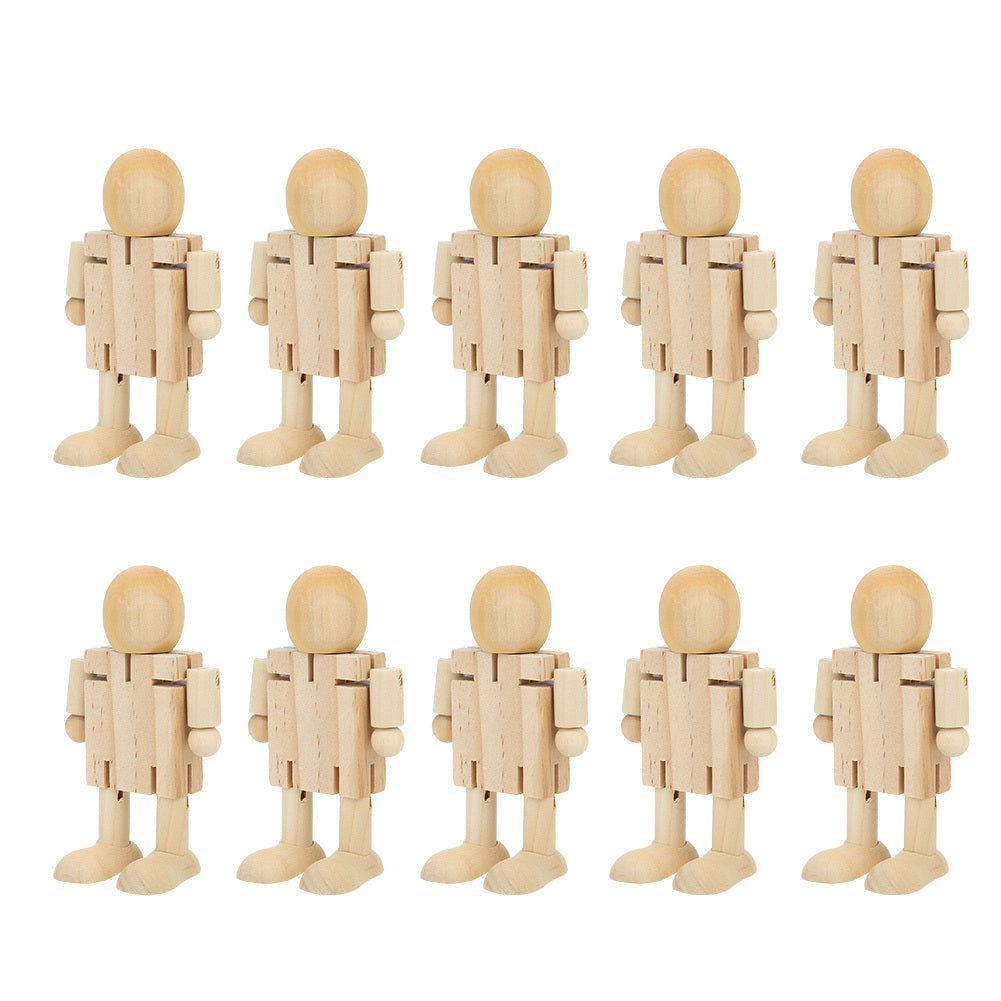 Wooden Jointed Robot Figures - DIY Painting Crafts & Desk Toy for Kids & Adults - Flexible Wooden Robots for Home Decor & Creative Play (Set of 10)