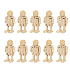 Wooden Jointed Robot Figures - DIY Painting Crafts & Desk Toy for Kids & Adults - Flexible Wooden Robots for Home Decor & Creative Play (Set of 10)
