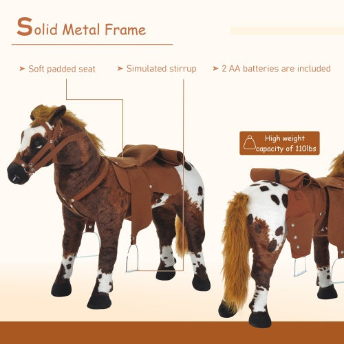 Sound-Making Ride-On Horse for Toddlers 3–5 – Plush Toy with Neighing & Galloping Sounds, Padded Seat, Brown