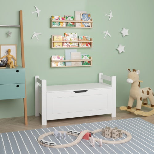 White Wooden Toy Box Chest with Flip-Top Lid and Safety Hinge – Large Kids Storage Organizer for Boys and Girls