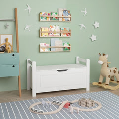 White Wooden Toy Box Chest with Flip-Top Lid and Safety Hinge – Large Kids Storage Organizer for Boys and Girls