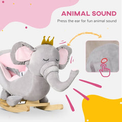 Baby Elephant Rocking Chair with Sound – Plush Toddler Rocker Toy, Safety Belt & Wooden Base – Ages 1.5–3 Years, Gray