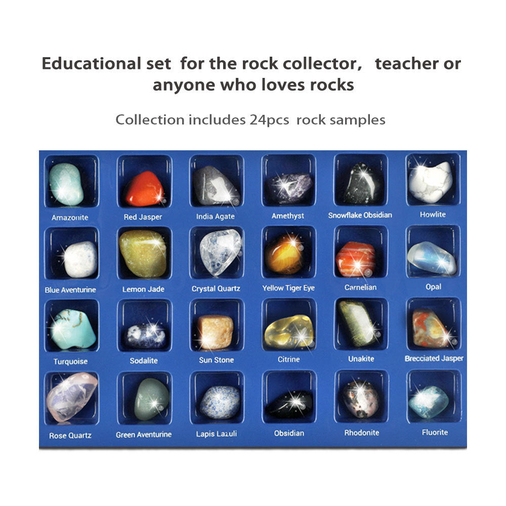 Rock Collection Kit for Kids – 36-Piece Gemstones and Crystals Set with Educational Learning Guide