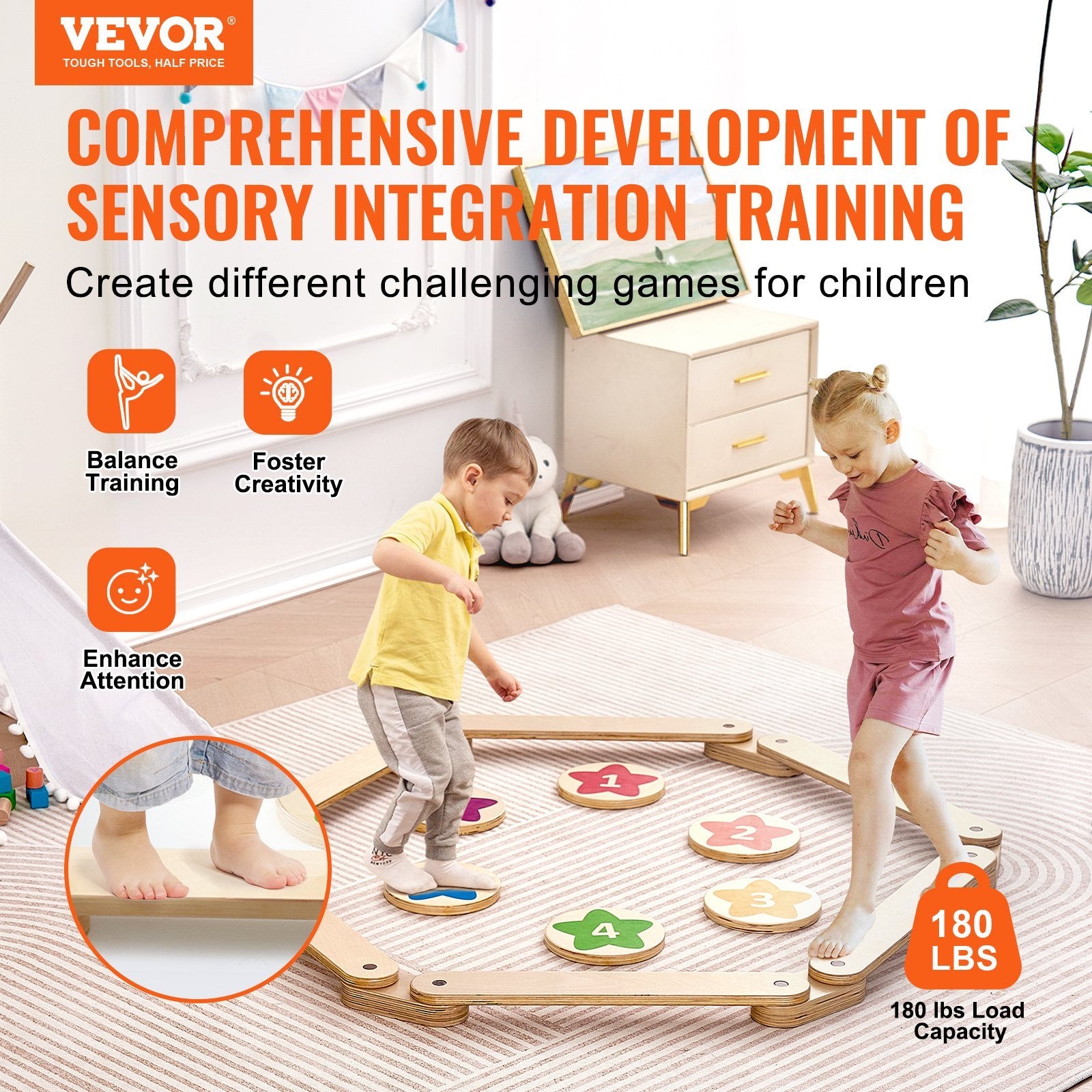 6-Piece Kids Wooden Balance Beam Set – Montessori Stepping Stones for Toddlers & Children