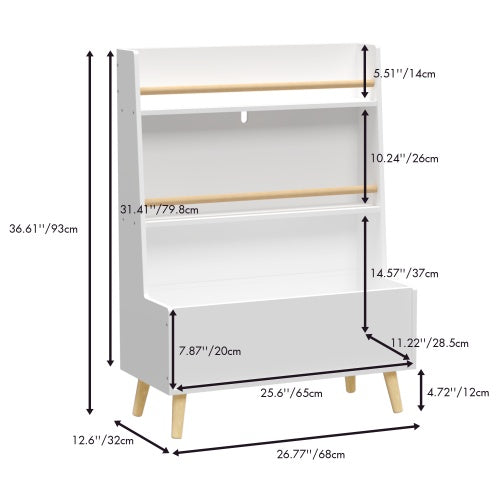 Kids White Bookshelf & Toy Storage Organizer – 3-Tier Book and Magazine Rack with Safety Wall Mount
