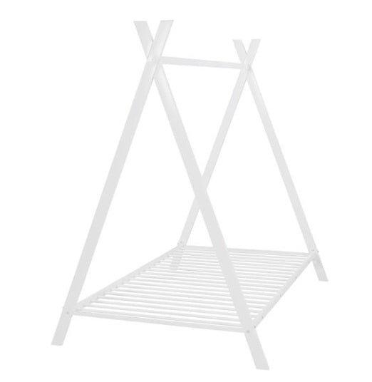 House Bed Tent Bed Frame – Double Size Metal Floor Playhouse for Kids, Boys & Girls – Sturdy Slats, No Box Spring Needed, Safe & Fun Design (White)