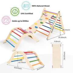 Foldable Pink Montessori Pikler Triangle Set – Indoor Wooden Climbing Toys for Toddlers