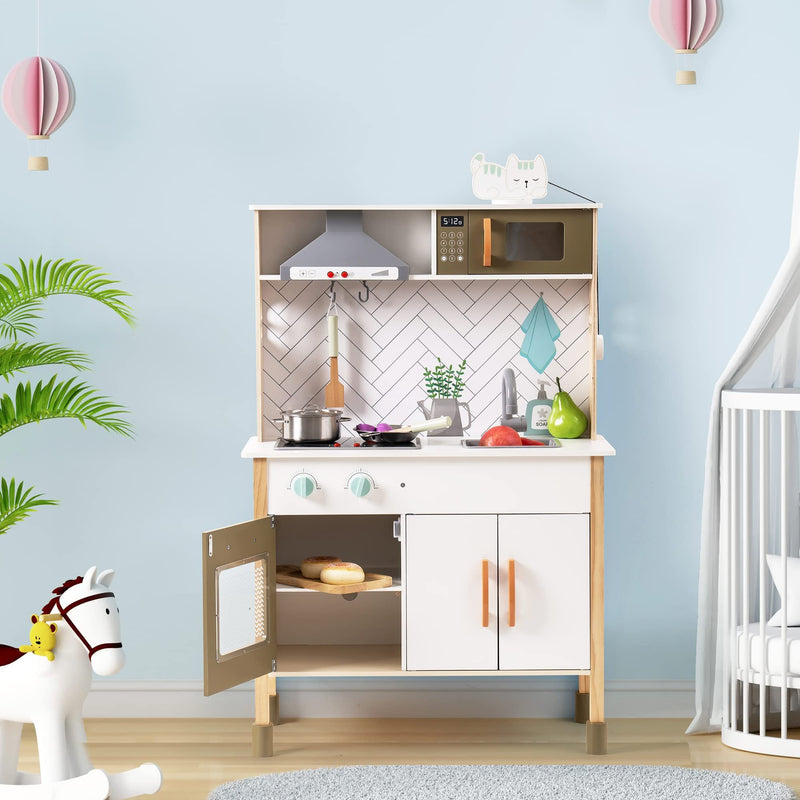 Wooden Play Kitchen for Kids – Pretend Cooking Set with Sink & Oven