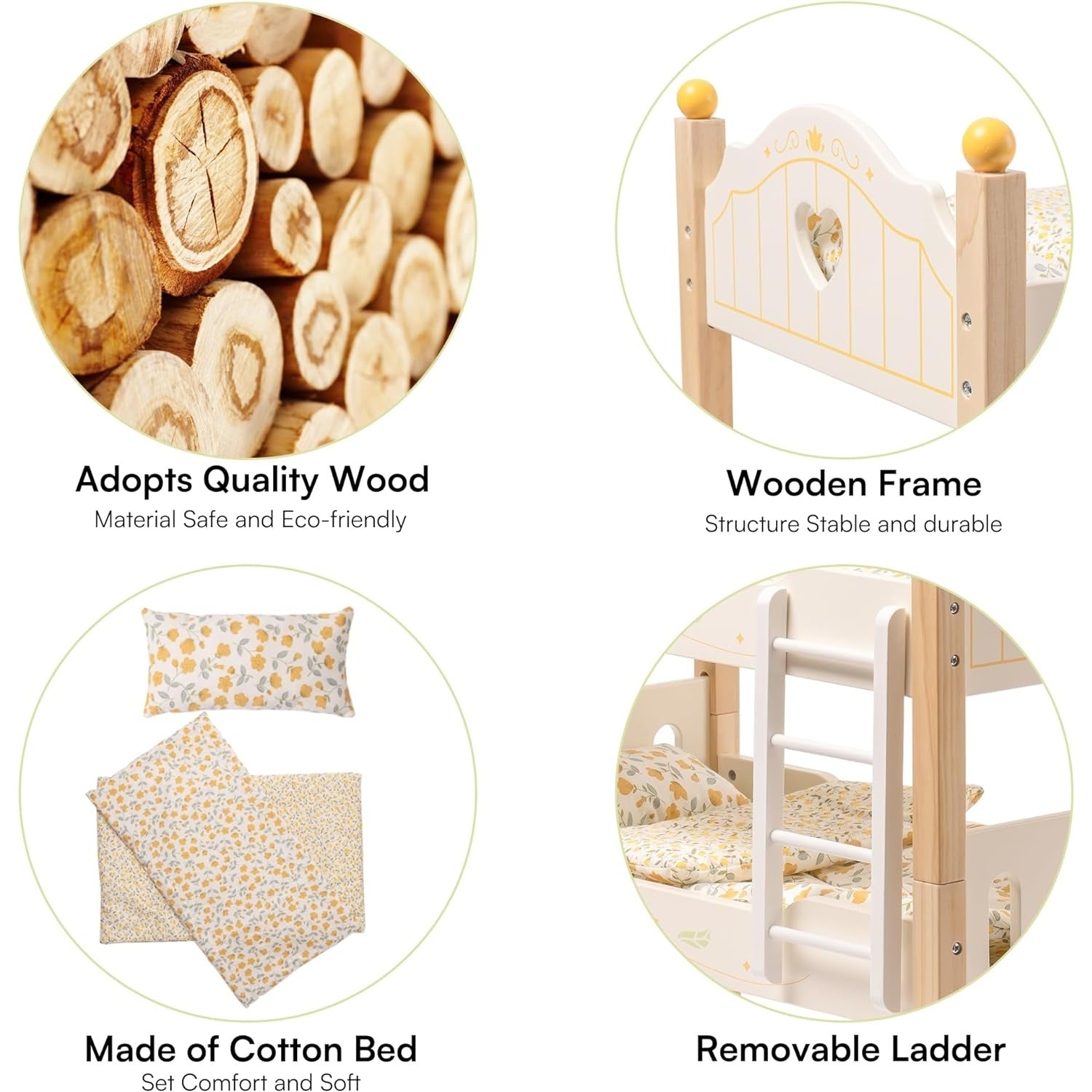 Wooden Baby Doll Bunk Beds – Stackable Cribs for 18-Inch Dolls | Fits American Girl Dolls | Yellow | 21.7 x 11.9 x 18.1 inches