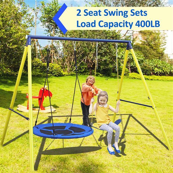 Heavy-Duty 2-Seat Swing Set with Saucer Swing – 440lb Capacity A-Frame Outdoor Playset for Kids
