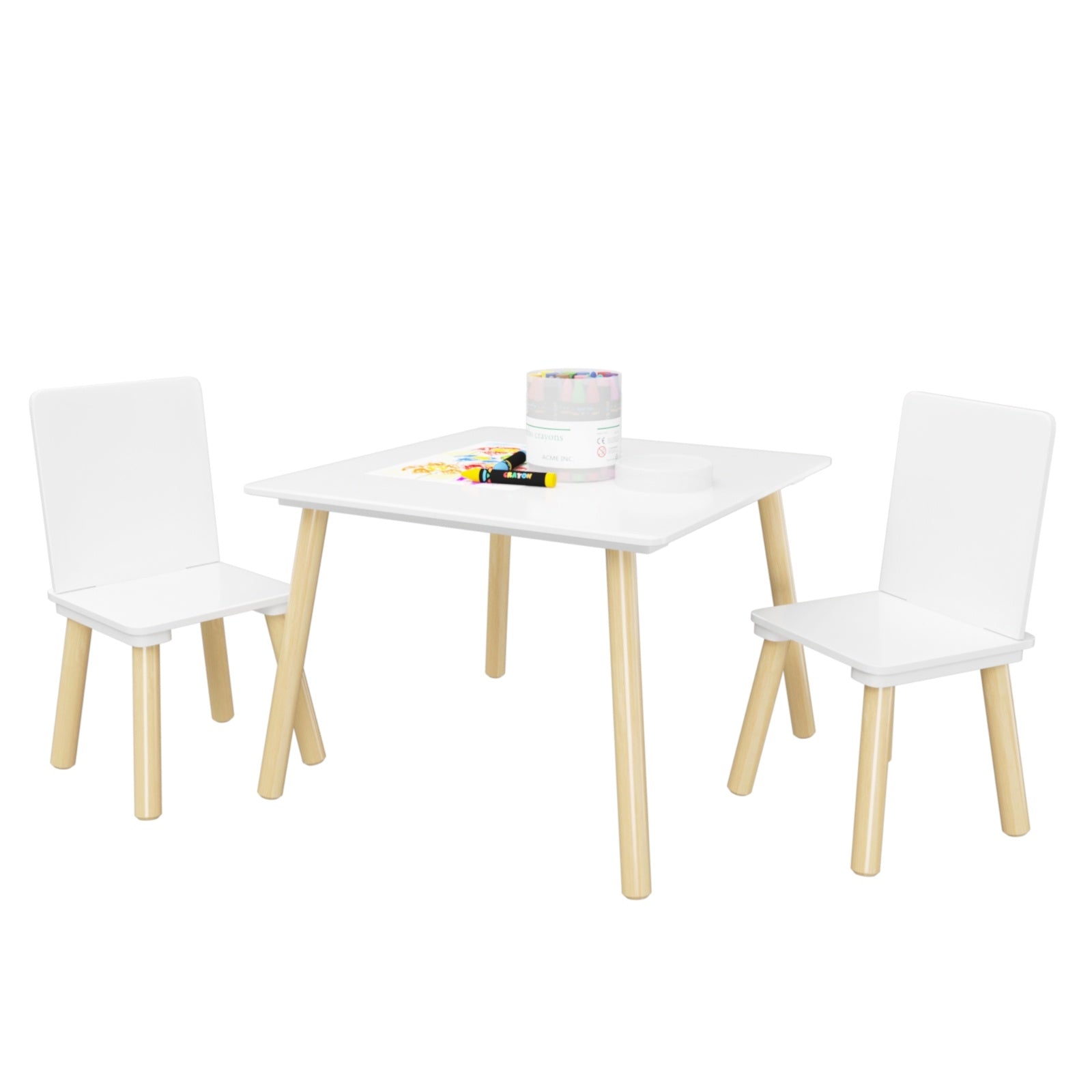 Kids Wooden Table & 2 Chairs Set – Toddler Activity Play Furniture, White White