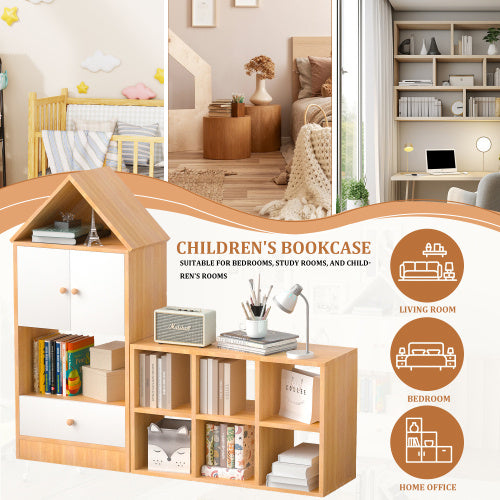 Versatile Children's Bookshelf with House-Shaped Design – Multi-Functional Storage Organizer for Books and Toys – Adjustable Placement, Durable MDF Construction