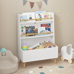 Kids White Bookshelf & Toy Storage Organizer – 3-Tier Book and Magazine Rack with Safety Wall Mount