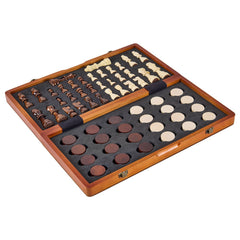 2-in-1 Magnetic Folding Chess & Checkers Set – 15" Wooden Board, Red Walnut Finish, Travel-Friendly