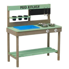 Kids Wooden Outdoor Mud Kitchen Playset with Water Basin & Cooking Toys – Light Green – Ages 3–8 Light Green